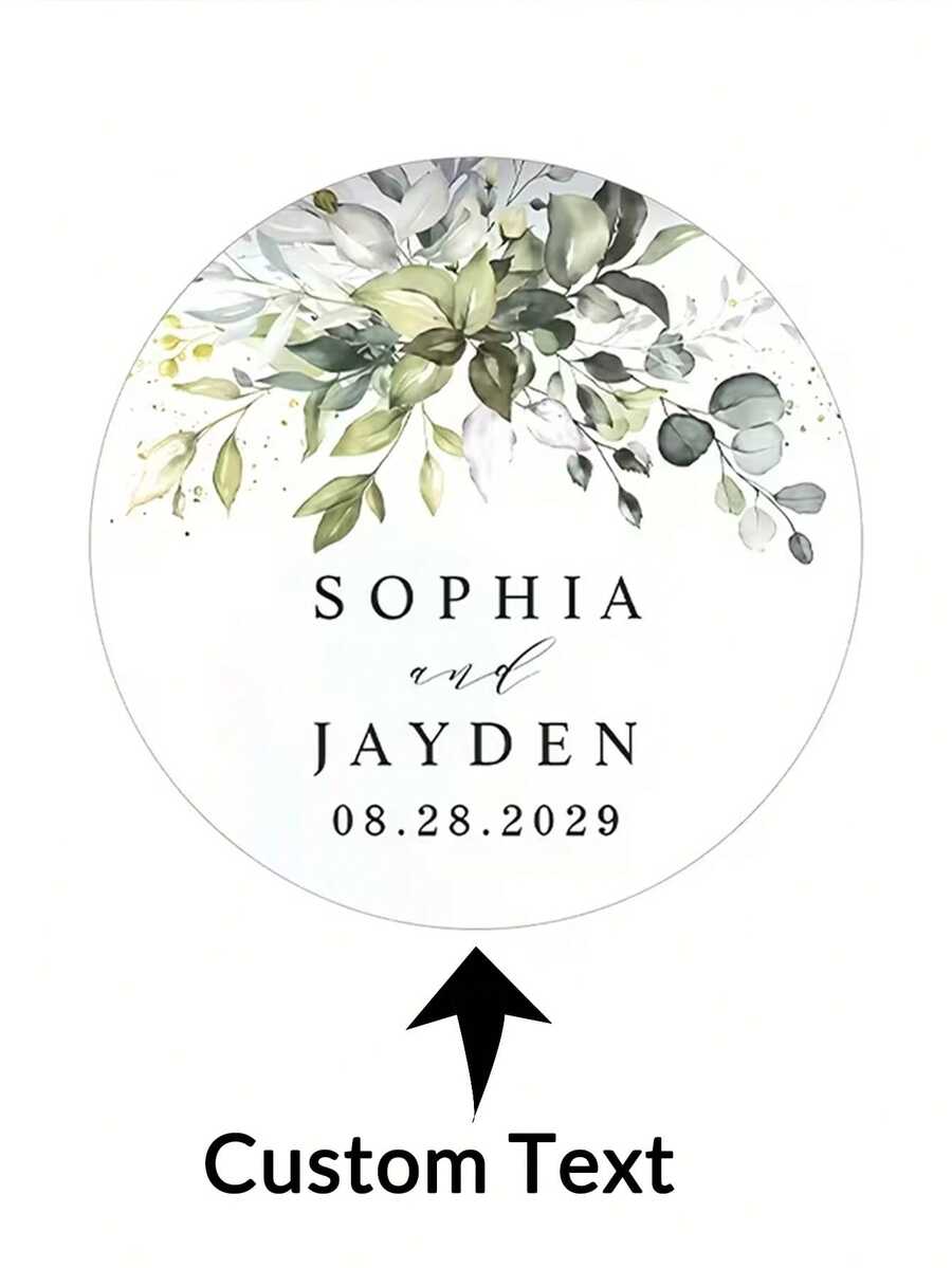 Customized Eucalyptus Stickers For Weddings, Personalized Name & Date Vinyl Decals, Suitable For Bridal Shower, Baby Shower, Summer Party, Wedding, Birthday Party Seals, Unisex - White - View 1
