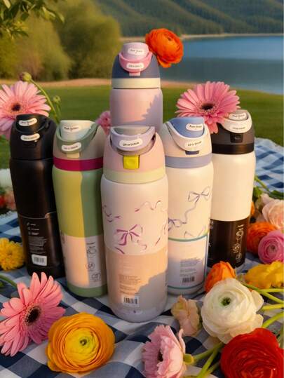 Botella de agua aislada de acero inoxidable de 32 onzas de Owal - Botella de agua deportiva a prueba de fugas con boquilla de doble función, tapa abatible y boquilla ancha, mantiene las bebidas frías durante 24 horas, adecuada para fitness, viajes y uso diario