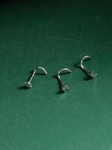 3 chiếc khuyên mũi tối giản, thép không gỉ 316L hình lục giác, hình ngôi sao/mặt trăng/thập tự, unisex. - Bạc - Xem 5