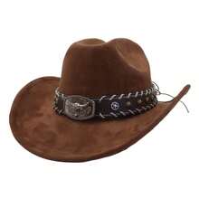 Classic Cowboy Hat For Men Women Brown/Black/Tan Western Style,Wide Brim Felt Fedora With Braided Leather Band & Adjustable Chin Strap, UV Protection Vintage Style Sun Hat For Men Women, Rodeo & Outdoor Use - Multicolor - View 5