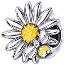 VENTDEPOT Charm flor abeja plata s925, MXXAP-001, 1Pza, Plata S925 Chapa, Separador, Fijo, Flor/Abeja, Plata/Amarillo, Caja Blanca 4x4cm. - Plateado - Ver 2
