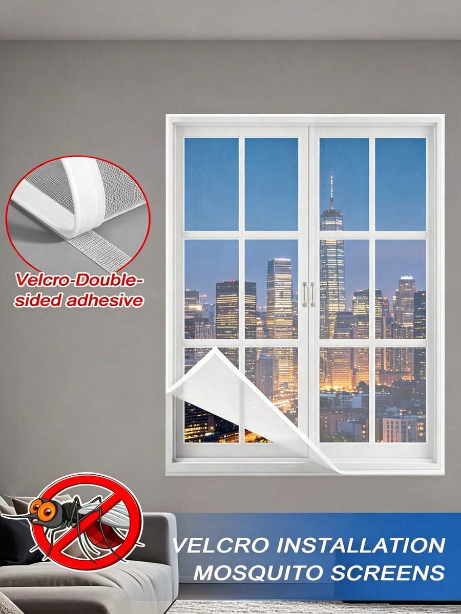 Removable Window Mosquito Net, No Drill Magic Tape Install, Breathable Ventilation, Easy To Clean, Summer Essential For Home, Balcony, RV Use