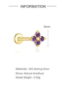 1 chiếc khuyên tai bạc 925 mạ vàng 18K hình cỏ bốn lá đính đá thạch anh tím tự nhiên, thiết kế ren phẳng, kích thước 1.2*6mm, kiểu dáng thời trang tinh tế, màu vàng, ít gây dị ứng, thích hợp đeo hàng ngày cho nữ và bé gái, quà tặng Ngày của Mẹ hoặc quà cưới. - Vàng - Xem 12