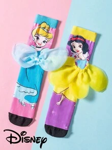 Disney 1双可爱3D迪士尼公主系列中筒袜，时尚公主风女童袜，派对装扮，高品质礼物，返校季，趣味时尚，迪士尼粉丝必备，公主风长筒袜，透气吸汗，休闲百搭，卡通图案船袜，适合学生、成人，可作礼物和日常穿着。 - 彩色 - 查看 3