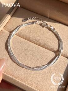 1条925纯银三层蛇骨手链，优雅奢华，简约时尚，是女士约会、毕业礼物或日常佩戴的理想之选。 - 款式1 - 查看 1
