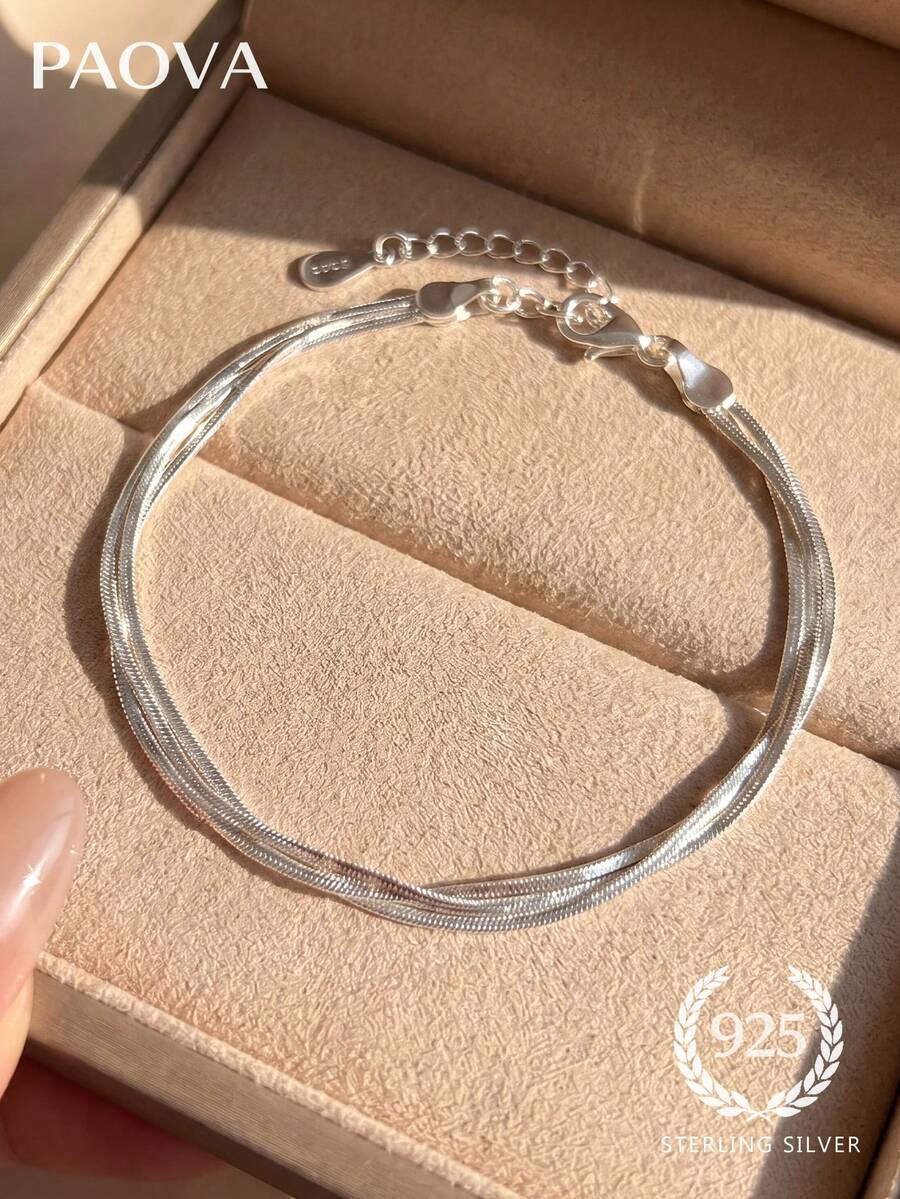 1条925纯银三层蛇骨手链,优雅奢华,简约时尚,是女士约会、毕业礼物或日常佩戴的理想之选。 - 款式1 - 查看 1