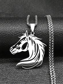 Minimalistischer Cut Out Pferdekopf Halskette, Edelstahl in Gold, Silber, Schwarz, Unisex, Geschenk für Pferdeenthusiasten - Halskette - Übersicht 1