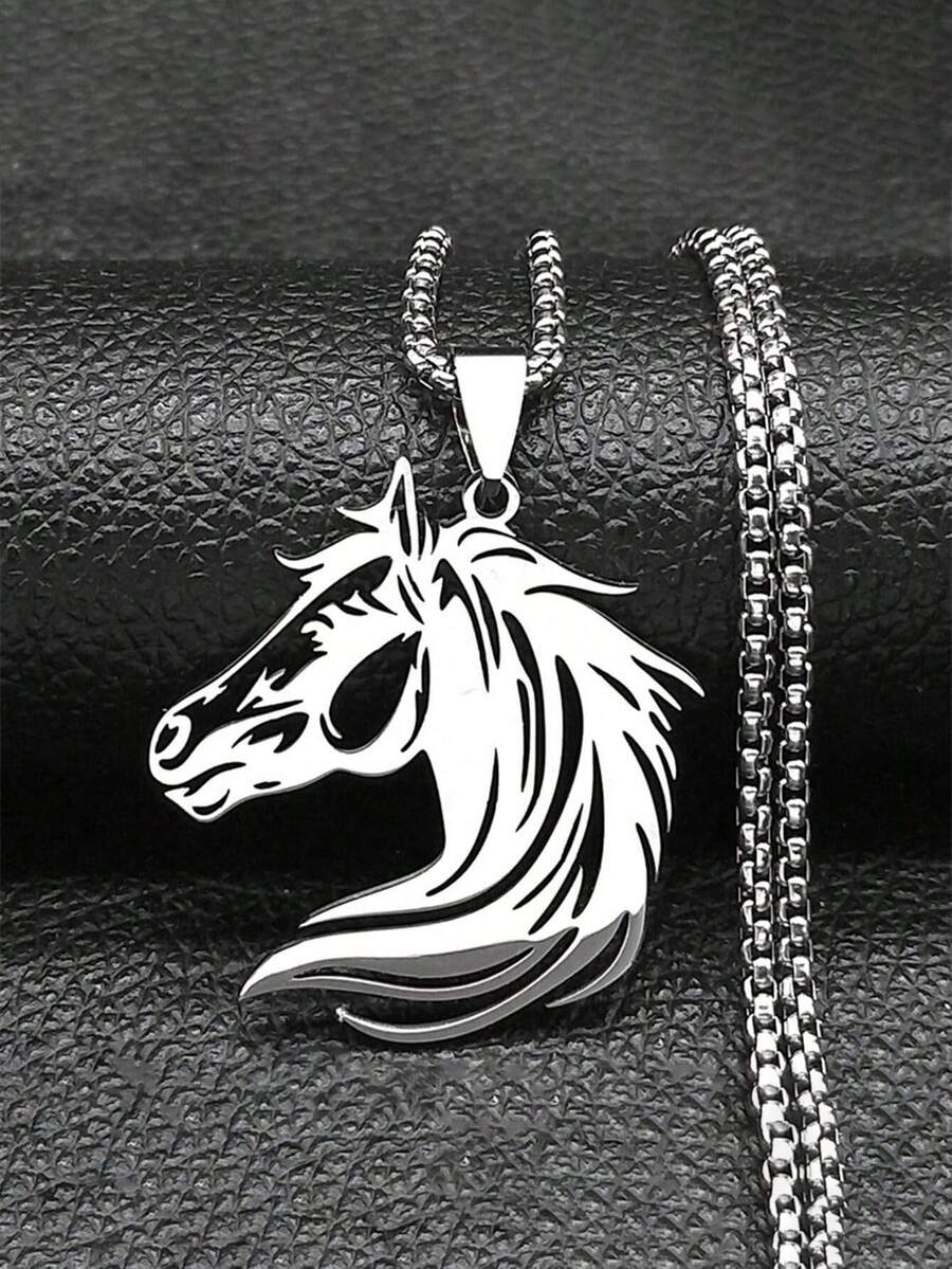Minimalistischer Cut Out Pferdekopf Halskette, Edelstahl in Gold, Silber, Schwarz, Unisex, Geschenk für Pferdeenthusiasten - Halskette - Übersicht 1