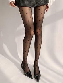 1双女士复古爱心图案连裤袜圣诞礼物 - 黑色 - 查看 6