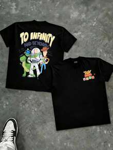 Disney Una pieza de camiseta de cuello redondo de algodón para niños, casual y cómoda, con estampado de coche para primavera y verano de manga corta - Negro - Ver 2