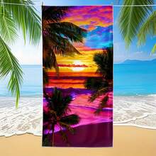 1 Oversized Sunset Beach Pattern Design Print Sports-Style Beach Towel In 3 Sizes, Washable Towel, Machine Washable - Soft, Absorbent, Quick-Drying, Suitable For Swimming Pools, Camping, Travel, Fitness, A Beach Essential - A - Xem 1