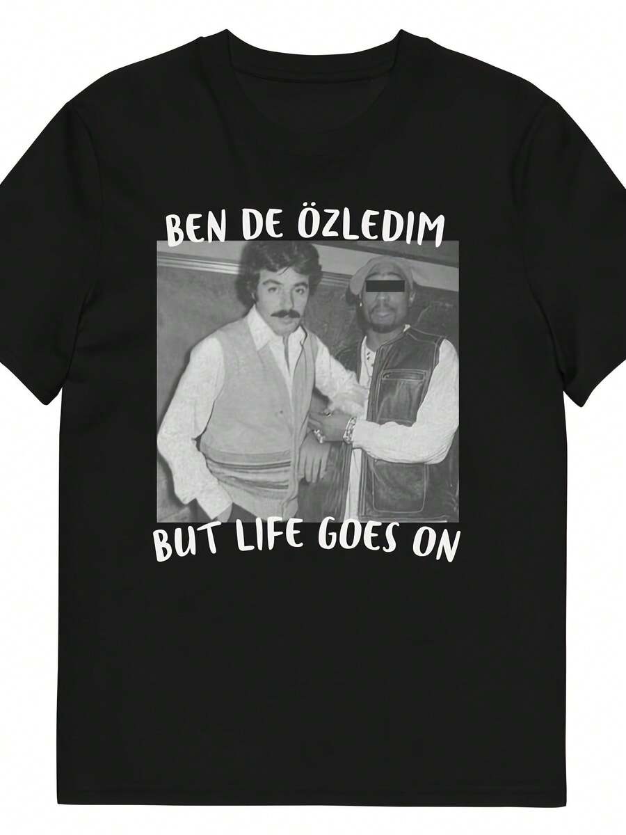 Camiseta turca| Cuello redondo informal, tela ligeramente elástica, diseño estampado, exclusivo para hombres, adecuado para todas las estaciones, un regalo perfecto para familiares y amigos.Unisexo!Apto para todas las estaciones!¡Un regalo con valor coleccionable! - Negro - Ver 1
