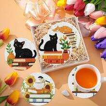 8件套钻石画杯垫套装，圆形闪亮钻石不易脱落，包含所有工具，创意手工减压，春节、圣诞节、教师节的绝佳礼物，也是送给家人和朋友的实用乔迁礼物。 - 彩色 - 查看 4