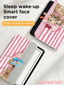 粉色泰迪熊與粉色條紋圖案平板保護殼，相容於 Ipad Air 8 (M4) 2026 (11 吋)/2026 (13 吋)、9.7/10.2/10.5/10.9/12.9/Pro 11/A16、第 10 代、Galaxy Tab S6 Lite 10.4 吋、Kindle Paperwhite 第 12 代 2024、Kindle (第 11 代-2024 發行)，柔軟防震保護，支援智慧休眠/喚醒，Y 型摺疊支架設計，適合女孩禮物、春季浪漫與生日禮物 - 彩色 - 查看 6