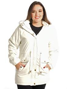 Anistia Women's Parka Jacket, Twill, Fur Lining And Hood - 白色 - 查看 1