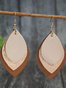 1 Pair Bohemian Vintage 3-Layer PU Leather Water Drop Earrings, Contrasting Color Elegant Beach Holiday Fashion Earrings - Multicolor - View 9
