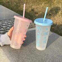 12/10/5/1件套透明蝴蝶结咖啡杯，24盎司大容量，带盖和吸管，户外旅行便携饮料果汁杯，适合所有季节，生日、节日、圣诞节礼物 - 彩色 - 查看 2