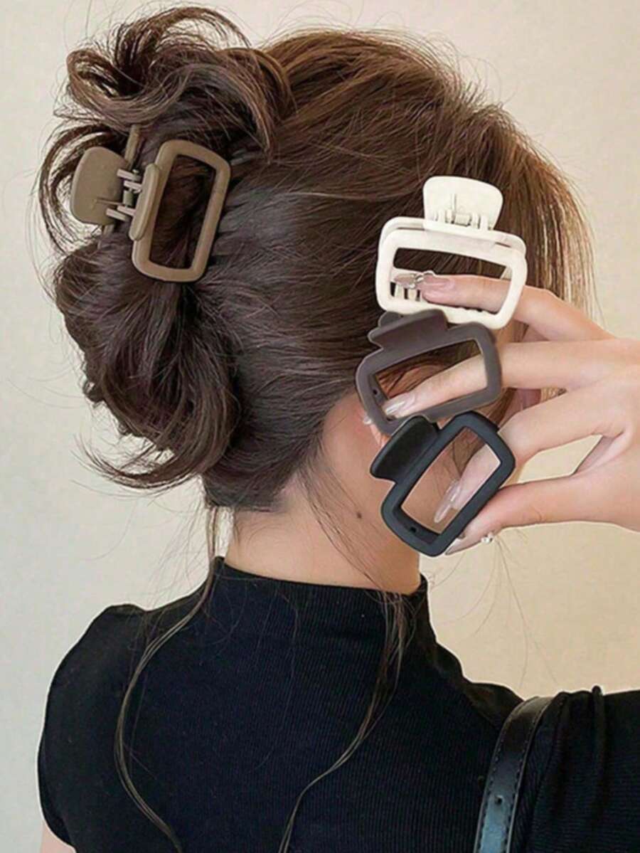 1pc Matte Acrylic Small Square Hair Clip, Elegant Hair Claw Hair Accessory - Gold - View 1