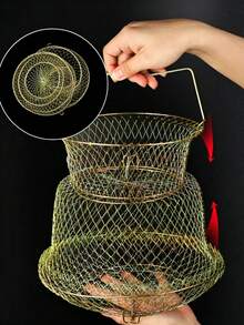 1 pièce Cage de pêche portable pliable, en métal, (Petite/Moyenne/Grande) Piège à poissons pliable tressé, idéal pour contenir les poissons, les crevettes, les crabes, outil et accessoire de pêche - Spécifications multiples - Voir 1
