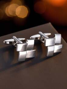 1 Pair Minimalist Fashionable Copper Square Cufflinks For Men - Silver - View 7