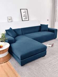 1pc Solid Color Milk Silk Stretch Sofa Cover, Modern All-Season Full Coverage Sofa Protector, Pet-Friendly, Machine Washable, Home Decor, 1-Seater, 2-Seater, 3-Seater, 4-Seater - Peacock Blue - View 3