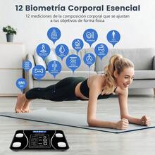 Báscula corporal inteligente multifunción con conexión Bluetooth, medición precisa de peso y grasa corporal. Equipada con pantalla LCD clara que permite cambiar unidades de medida, también detecta temperatura ambiental. Versión recargable y a pilas disponibles, diseños compactos en tonos clásicos. Estilo elegante ideal para baños, perfecta para adultos que cuidan su figura, controlan peso y mantienen hábitos saludables en el hogar - A - Ver 4