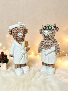 Cute Highland Cow Resin Figurines For Spa & Spa Room Decor, Soft White Robe Design With Green Eye Mask & Golden Cup, Perfect For Bedroom, Bathroom, Office Desk & Christmas Gifting, Durable Resin Material, Ideal Farmhouse & Cozy Home Ornaments - 1PC - View 8