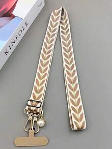 Leaf Phone Case With Lanyard Long Crossbody Shoulder Chain Faux Pearl Pendant Hanging Adjustable Neck Wide Fabric Shoulder Strap Cover - Multicolor - View 11