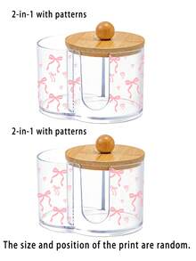 Mini Pink Bow Pattern 2In1 Bamboo Lid Plastic Storage Box, Desktop Makeup Storage Box With Double Round Holes, Suitable For Makeup Brushes, Beauty Tools Bag, Make Up Organizer, Vanity Accessories,Make Up Bags, Gift Ideas For Women(Product Is A Mini) - Multicolor - View 8