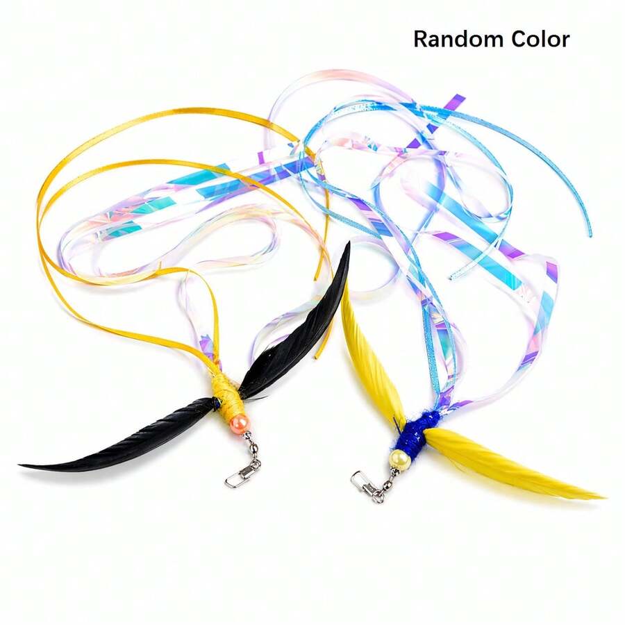 Cat Teaser Wand Toy Accessories, Realistic Insect Cat Toy Replacement, Soft Ribbon Cat Toy Lure Stick With Artificial Feathers, Suitable For All Cats