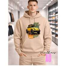Moletom Masculino Canguru Blusa Fusca Road Estampada  Algodao Unissex - Bege - Visão 2