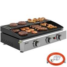 Outsunny Barbacoa de Gas BBQ Gas con Quemadores, Barbacoa Portátil con Plancha, Rejilla Calentadora y Recogedor Grasa, para Camping, Picnic, Terraza, Negro - A - Ver 2