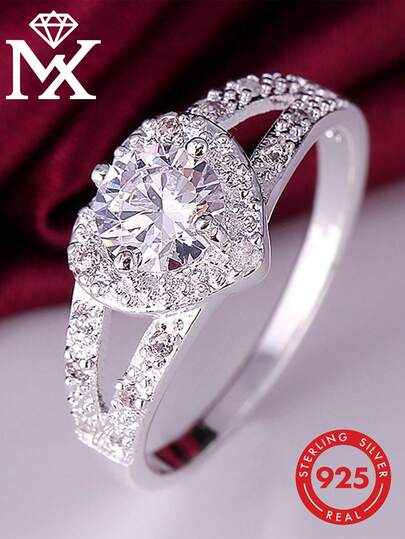 SYMFNY 1 chiếc nhẫn hình trái tim bằng bạc 925 đính đá Cubic Zirconia, thích hợp để đeo hàng ngày, hẹn hò, làm quà tặng ngày Valentine.