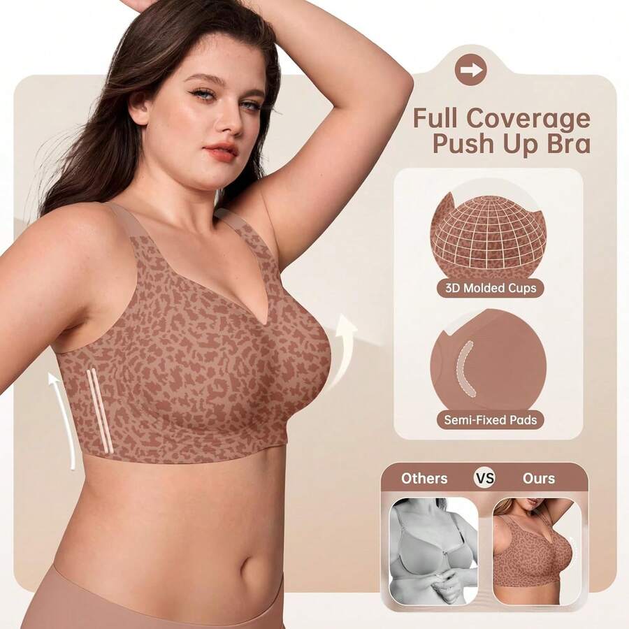 Jelly Bras For Women No Underwire Wireless Support Lift Full Coverage Plus Size Comfort Seamless Bra - Leopard Coffee - View 1