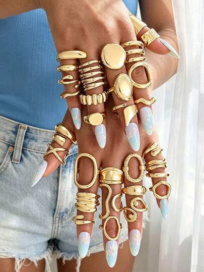 6pcs/10pcs/14pcs Set Vintage Asymmetrical Geometric Line Textured Rings, Minimalist Elegant Casual Rings For Women, Suitable For Dating, Vacation, Daily Wear, Party, Anniversary, Holiday Gift