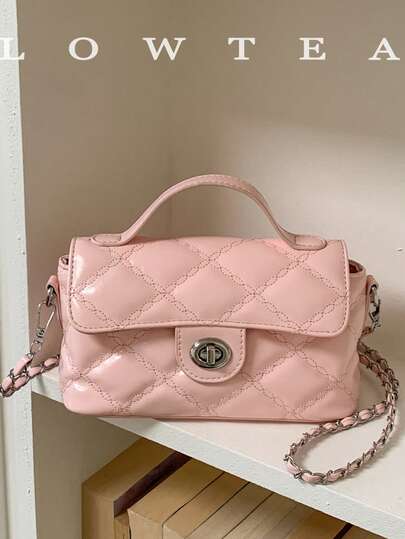 low tea 1个低茶色纯色PU皮革手提包，女士复古时尚托特包，顶部提手设计，旋锁扣，绗缝细节，可拆卸可调节肩带，适合旅行、购物、约会、女士礼物，也适合通勤、户外活动、旅行、徒步等场合。