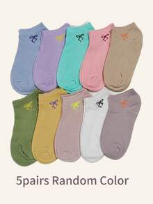 5 Pairs Heart Pattern Socks, Cute Girl's Mid-Calf Socks With Ruffle Trim, Korean/Japanese Style, Random Colors, Spring/Summer - Multicolor - View 7