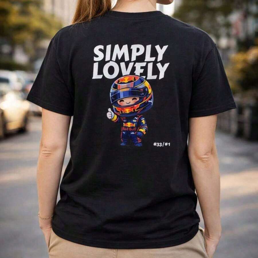 Camiseta Chibi de Max Verstappen, Camiseta de Carreras de Fórmula 1 - Negro - Ver 1