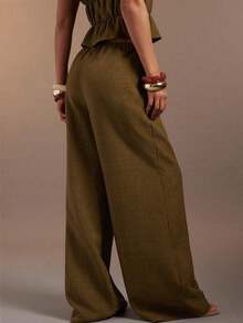 Women's Sexy Casual Wide Leg Linen Long Pants - Army Green - View 4