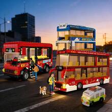5pcs/Set Bus Building Blocks Series, Including Blue Double-Decker Bus, Red Long-Distance Bus, Red Double-Decker Sightseeing Bus, Green Double-Decker Sightseeing Bus, Suitable For Adult Building Blocks Assembly, Decoration, Stress Relief, Also Suitable For Small Party Gifts, Model Decoration, Home Decor, Applicable For Birthday, Halloween, Christmas, Graduation, Back To School, Independence Day And Other Holidays - Multicolor - View 3