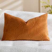 1/2pcs Velvet Plush Decorative Throw Pillow Covers Geometric Quilted Pillow Cover Fluffy Soft Solid Rectangular Cushion Case - Burnt Orange - View 10