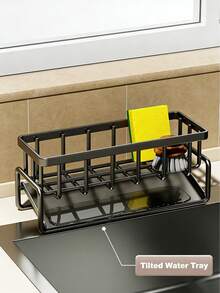 1pc Efficient Draining Kitchen Sponge Holder, Kitchen Sink Organizer Rack, Sponge Holder, Soap Dish Holder, Self-Draining Kitchen Sink Organizer Rack, Made Of Carbon Steel, More Durable, Kitchen Countertop Organizer Rack, Food Storage Rack, Kitchen Sink Corner Sponge Storage Basket, Sink Rack, With Dishcloth Drying Rack, Also Can Be Used As Soap Dish, With Fast Draining Function, Space-Saving Countertop Organizer Rack - Multicolor - View 4