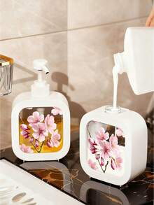 Creative Home Bathroom Dispenser Bottle, Pink Cherry Blossom Pattern With Falling Petals, Suitable For Bathroom, Kitchen, Sink, Perfect For Hand Soap, Hand Wash, Shower Gel, Etc. Creative Lotion Bottle, Lotion Dispenser Bottle - Multicolor - View 6