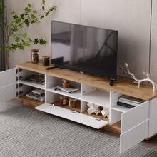 Modern TV Unit With White Color Blocks, TV Cabinet With Wood Grain Finish, 180 Cm - 白色 - View 3