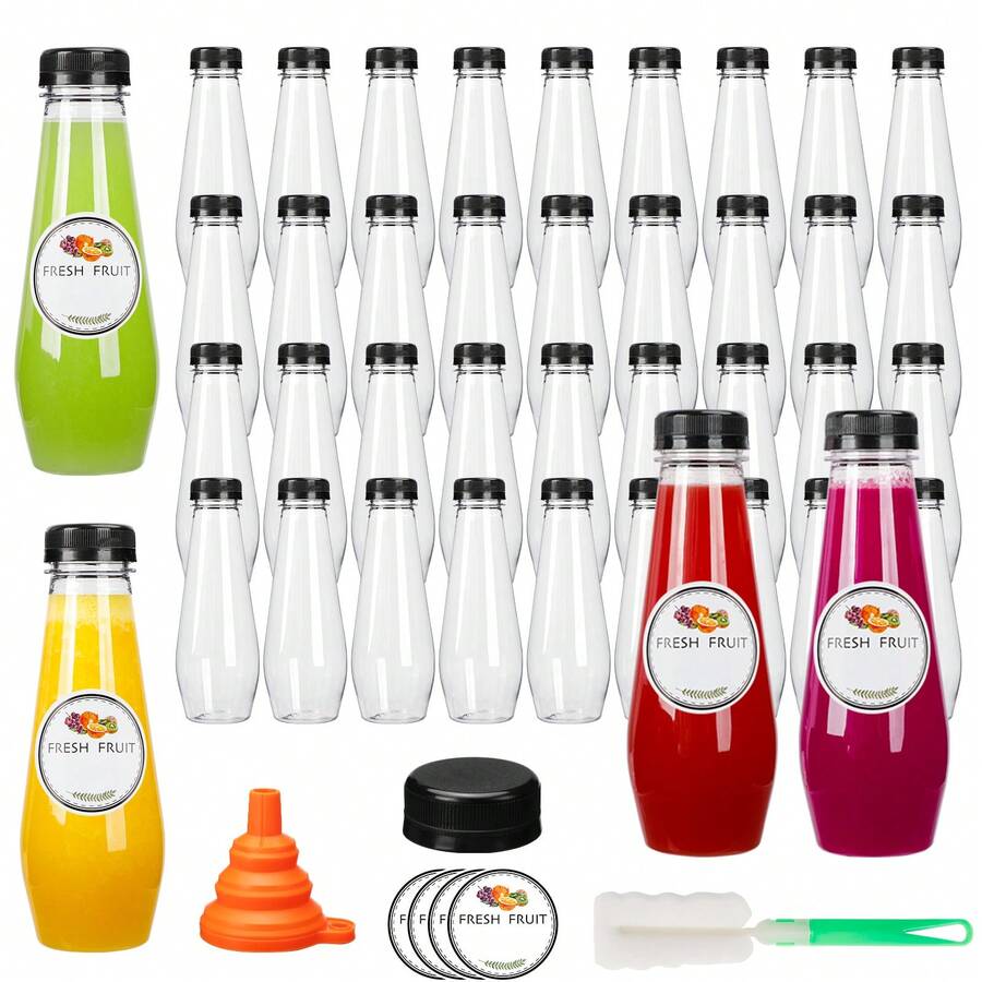 Tomnk 40/80pcs 12oz Juice Bottles, Empty Plastic Juicing Bottles With Caps, Cone Reusable Clear Bulk Beverage Containers For Juicing, Drinking, Milkshake, Tea And Other Beverages - Clear - View 1