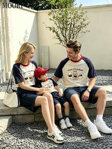 MOORF 2026 Family Matching Color-Blocked Short Sleeve T-Shirts,100% Cotton Casual Beach Tees For Family Of Three - người lớn - Xem 2