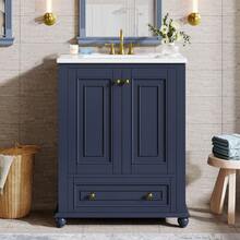 Tribesigns Bathroom Vanity With Ceramic Sink 24" ,Freestanding Bathroom Vanity Cabinet With 2 Soft Close Doors & 1 Drawer, Solid Wooden Frame & Coated Surface, For Small Bathroom Powder Room,Navy Blue - 海軍藍 - 查看 10