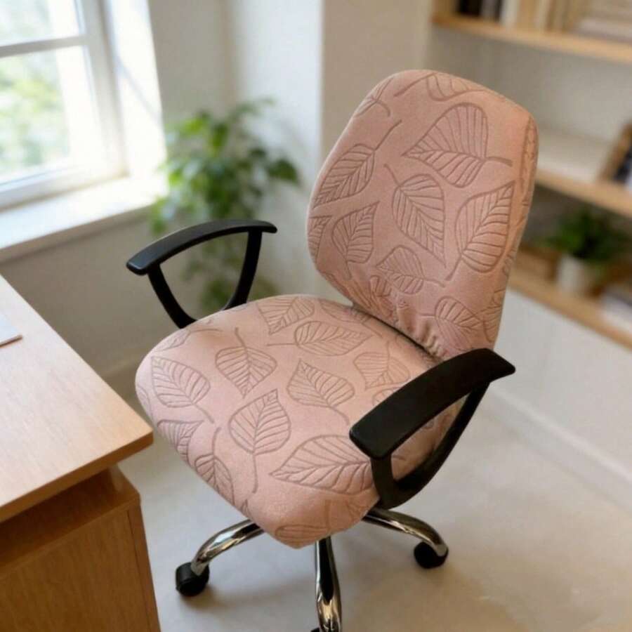2 Pcs Office Chair Covers Set Leaf Pattern Universal Removable Computer Chair Protector For Seat And Backrest - Pink - View 1