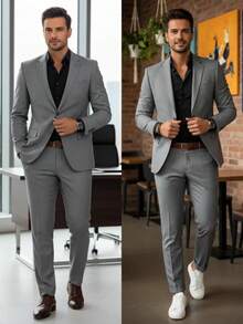 Men's Microfiber Melange Premium Emporio Colombo Suit - 灰色 - 查看 9