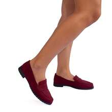 Women's Suede Loafer In Marsala Red With Low Chunky Sole, Comfortable For Winter By Maricotta - 紅木色 - 查看 4